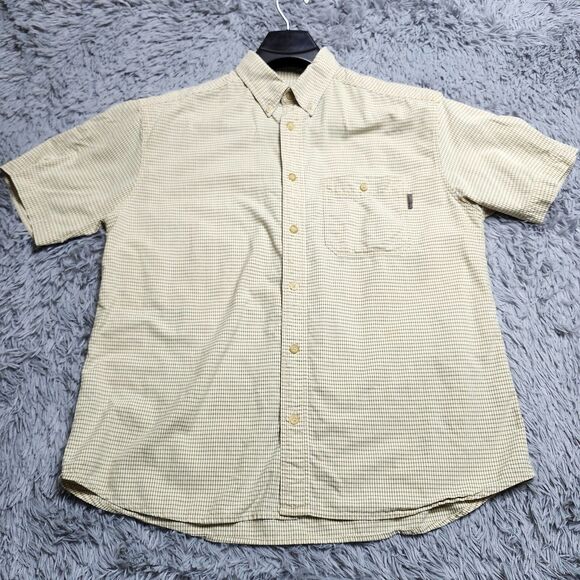 Woolrich Shirt Mens Size Large L Tan Green Check Button Down Up 100% Cotton - Picture 1 of 11